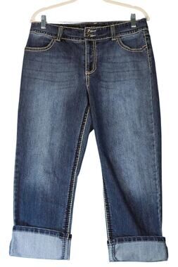 Nine West Date Night Jeans Womens 10 Capri Cropped Embroidered Rhinestones Boho